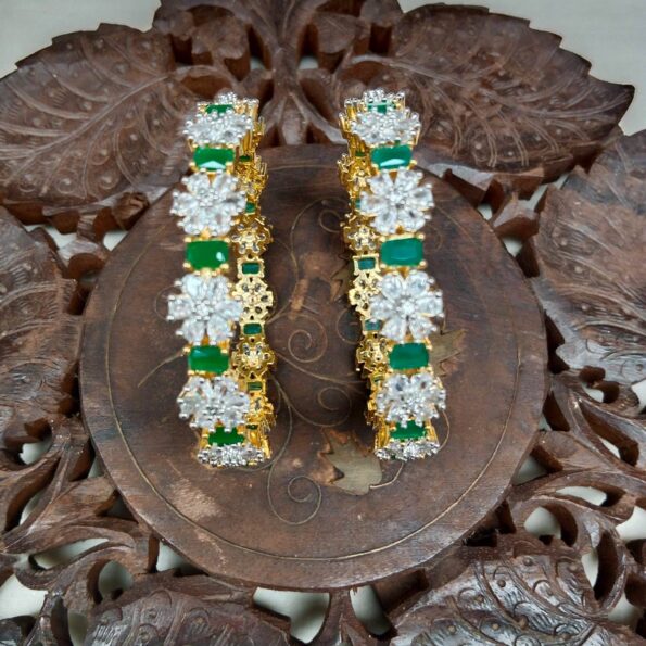 Sparkling AD Flower and Emerald Bangles