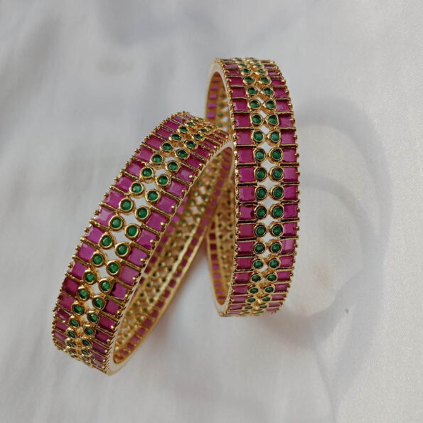 Pretty Square Rubies with Round Emerald Bangles