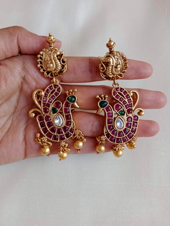Heritage Peacock Drop Earrings with Real Kemp Stones