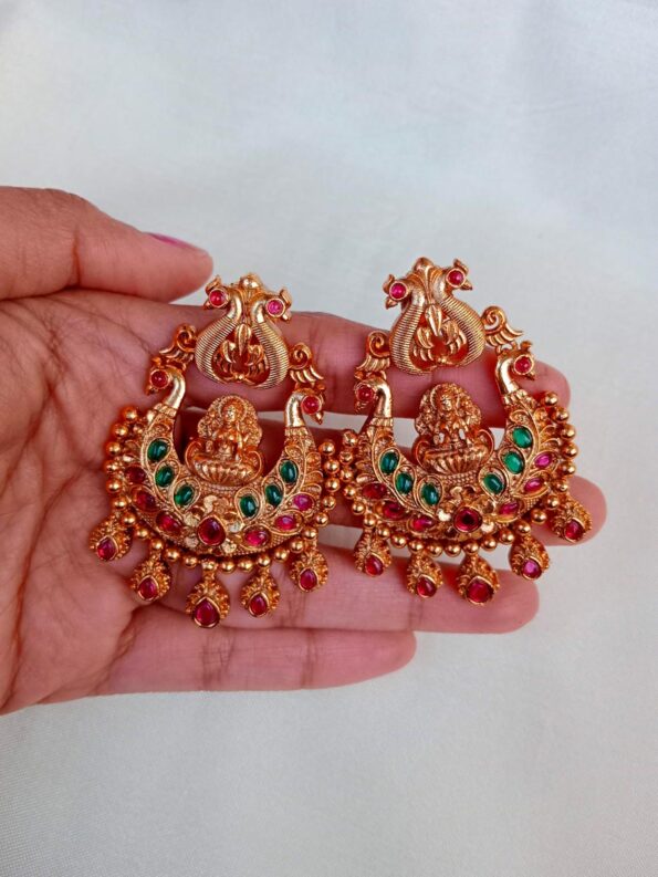 Goddess Lakshmi Chandbali Drop Earrings