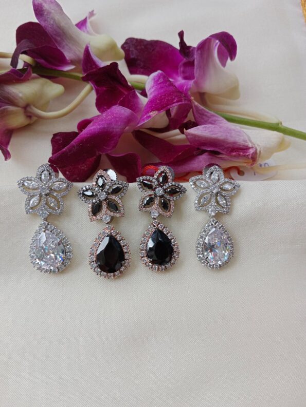 Statement Black/White Drop Flower Earrings