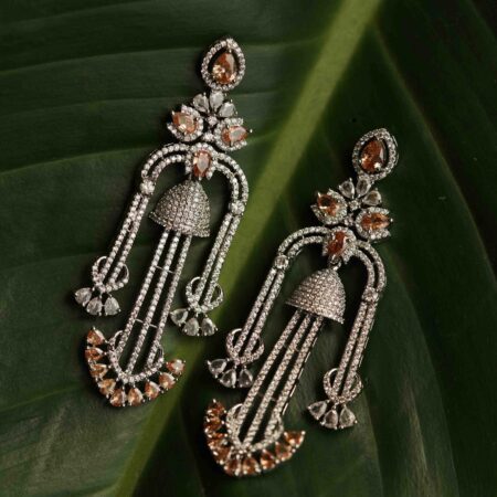 Long AD Earrings with Orange Stone