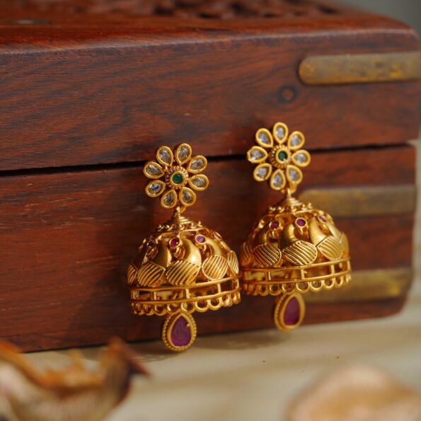 Stone Stud with Peacock Jhumki Down