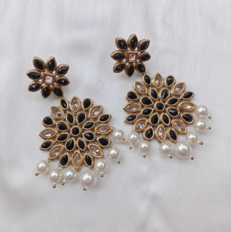 Black Stone and Kundan Stone Earrings