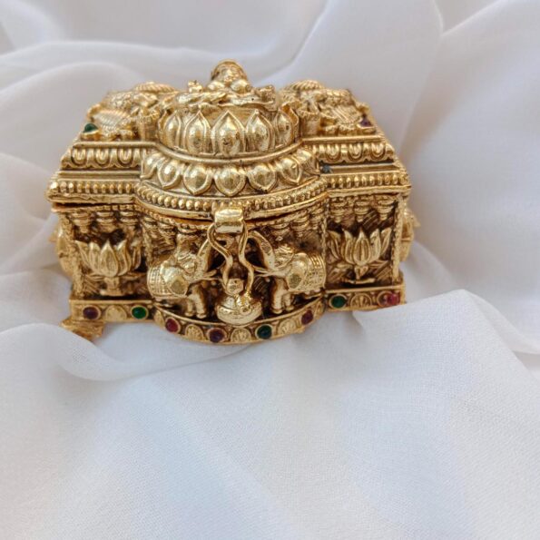 Intricately Designed Goddess Lakshmi and Elephant Kumkum Box