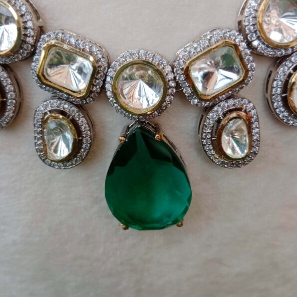 Grand two layer Victorian massonite polki with green stone in between