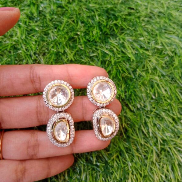 Grand two layer Victorian massonite polki with green stone in between