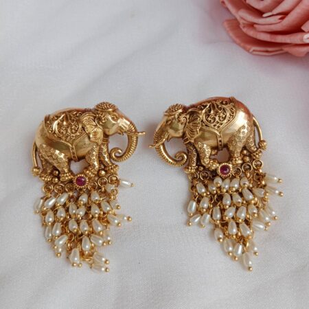 Pretty Elephant Earrings with Pearl Layers Down