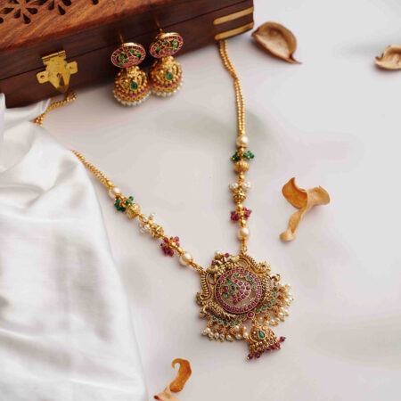 Antique Peacock Pendant in Antique Beads Chain