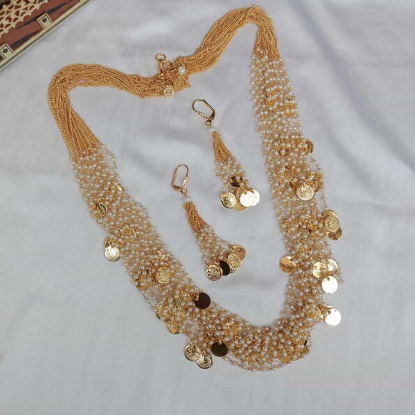 Trendy Bunch of Pearl Chains with Lakshmi Coins