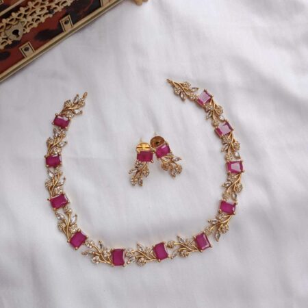 Square Ruby in Leaf Pattern with AD