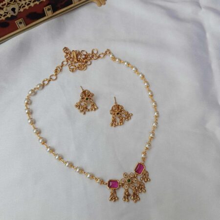 Cute Ruby Pendant in Pearl Chain