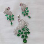 Sparkling AD and Emerald Peacock Pendant Set