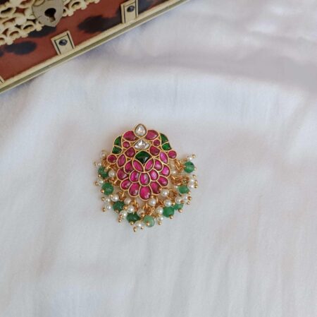 Pretty Jadau Pendant with Green Bead Drops