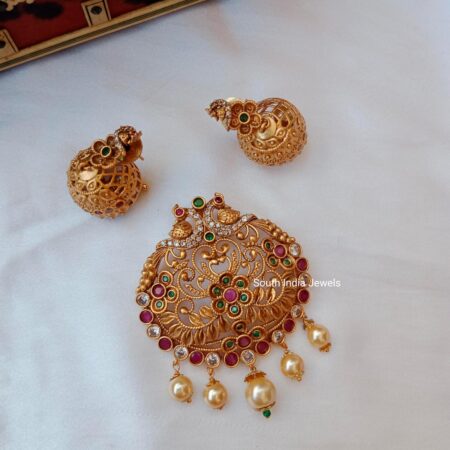 Attractive Peacock with Pearl Drop Pendant Set