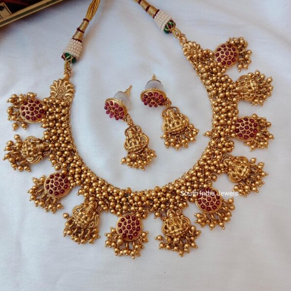 Beautiful Gold Beads Goddess Lakshmi Neckset