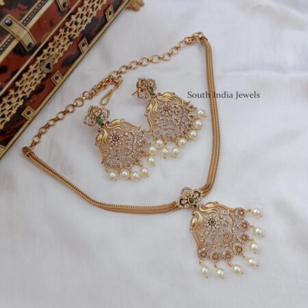 Traditional Peacock with AD Stone Pendant Set in Antique Chain