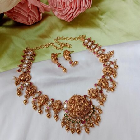 Traditional Goddess Lakshmi Neckset with Kundan Stones