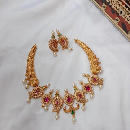 Unique Antique Neckset with Carved Neck Chain