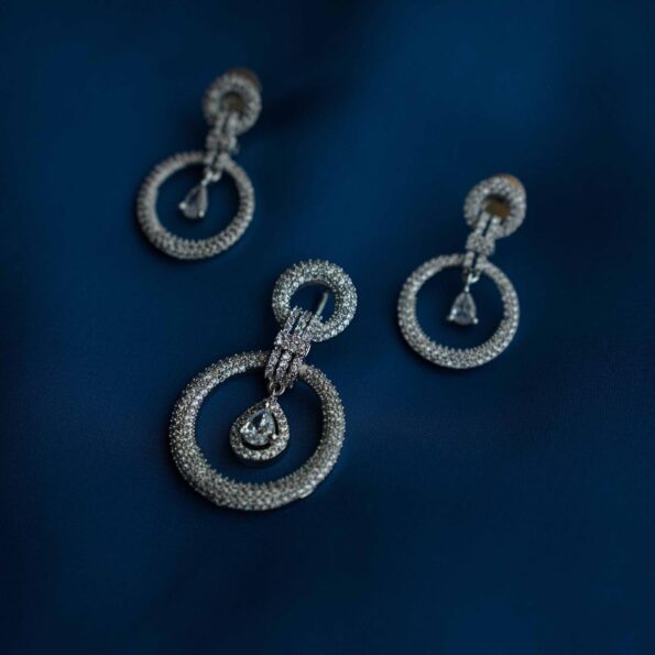 Sparkling Solitaire Drop Long Pendant Set