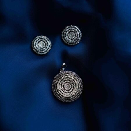 Glittering Round AD Pendant Set with Lots of Diamonds