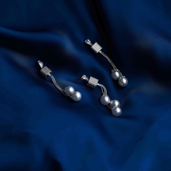 Trendy AD Pendant Set with Pearl Hangings
