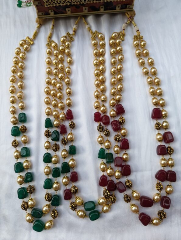 Stylish two layer pearl and bead mala with Ganesha antique bead