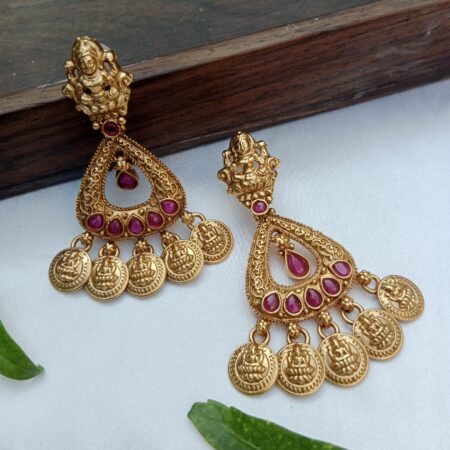 Triangle Chandbali with Goddess Lakshmi coins