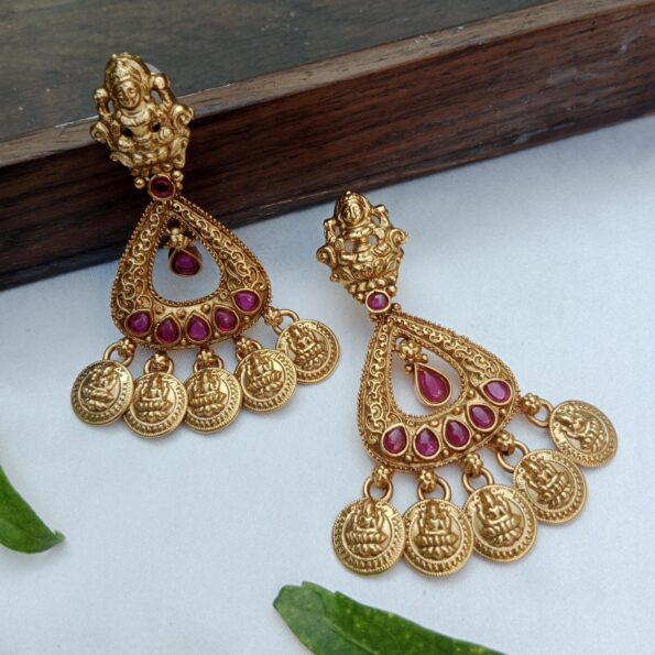 Triangle Chandbali with Goddess Lakshmi coins