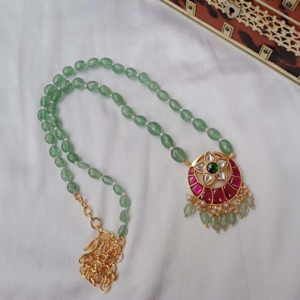 Fabulous Jadau moon pendant with original green beads necklace