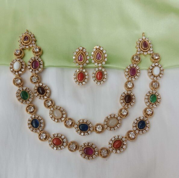 Attractive two layer navrathna neckset