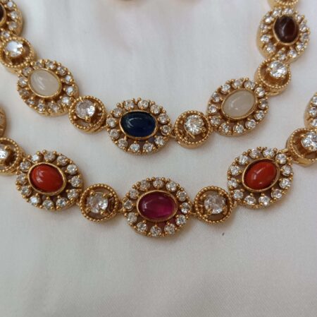 Attractive two layer navrathna neckset