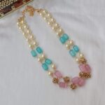468_1 Two layer pink and blue bead with pearl necklace