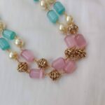 468_1 Two layer pink and blue bead with pearl necklace