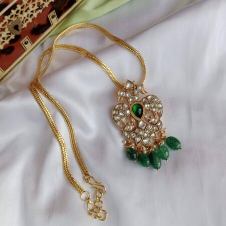 Heritage Dual peacock Jadau pendant in gold look alike chain