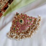 Heritage Jadau pendant with rice pearl drops