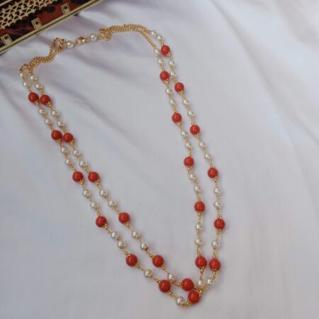 Two layer coral and pearl bead necklace