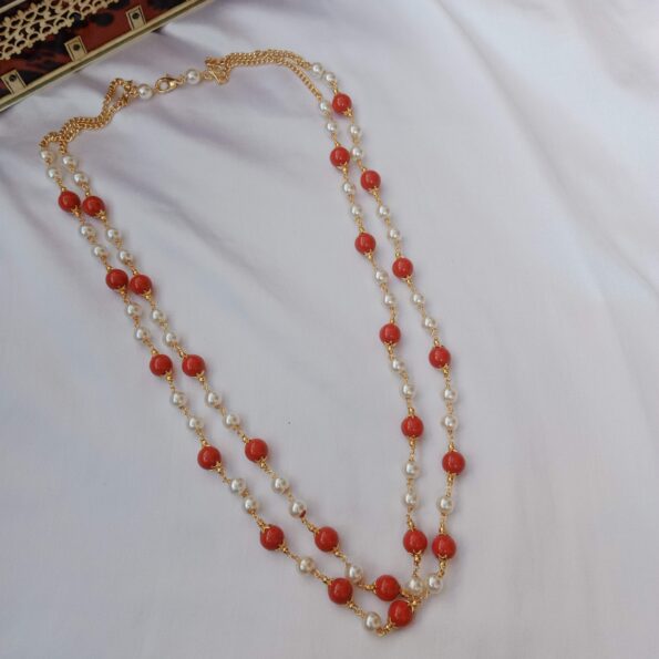 Two layer coral and pearl bead necklace
