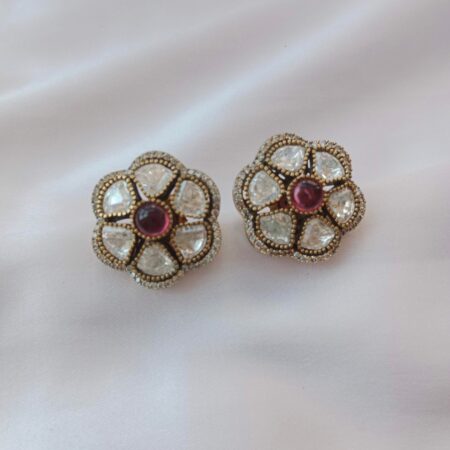 Glittering Victorian massonite flower ruby stud