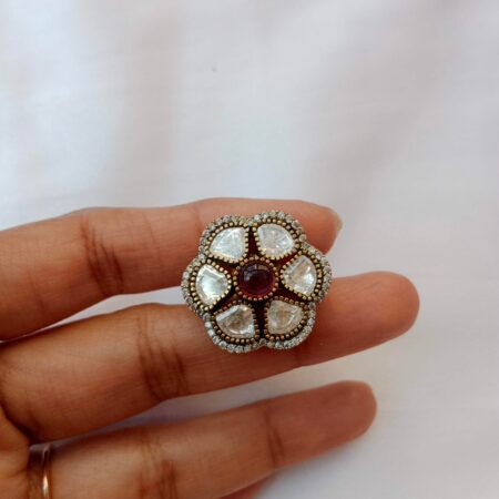Glittering Victorian massonite flower ruby stud