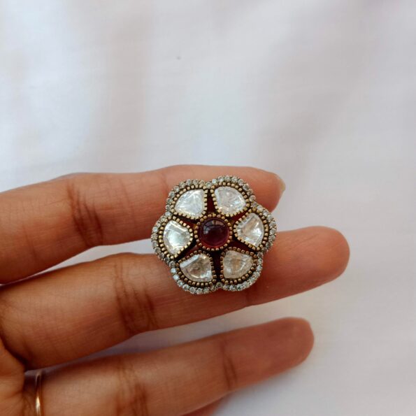 Glittering Victorian massonite flower ruby stud