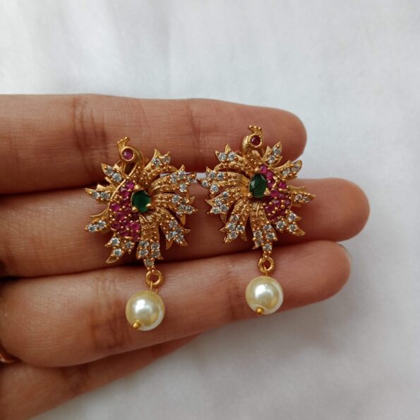 Big Peacock Studded with Rubies and CZ Stones Neckset