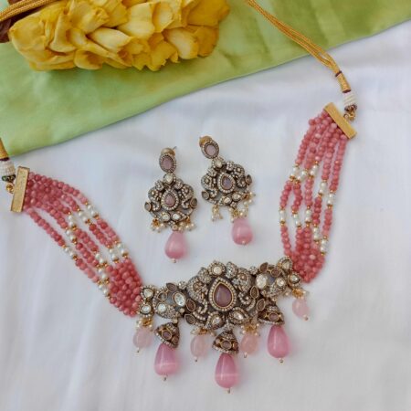 Unique pink Victorian choker with elephants