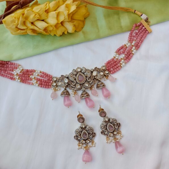 Unique pink Victorian choker with elephants