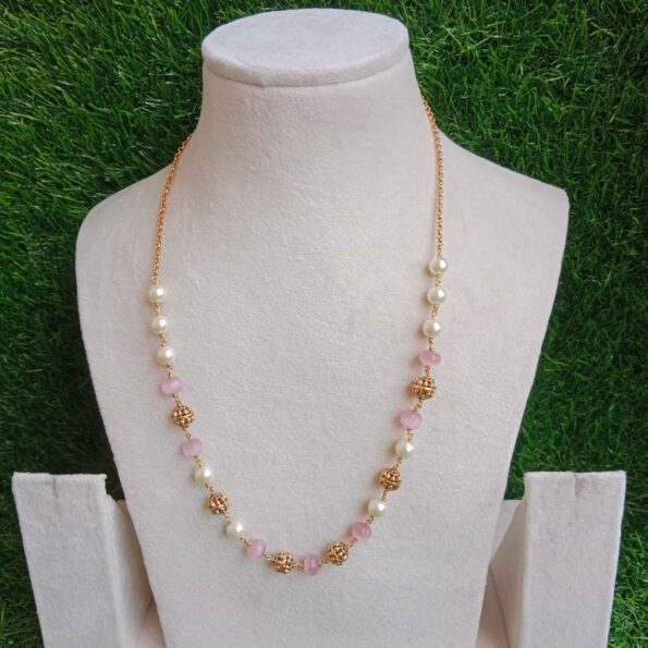 Pretty Green/Pink Pumpkin Bead Pearl Mala