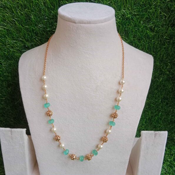 Pretty Green/Pink Pumpkin Bead Pearl Mala