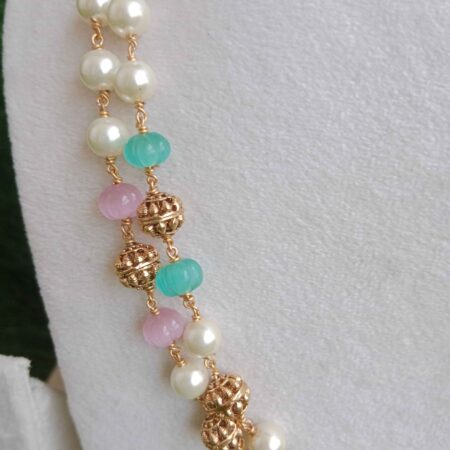 Pretty Green/Pink Pumpkin Bead Pearl Mala
