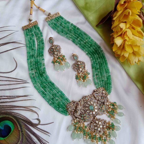 Statement Victorian Haram with Seven Rows of Green Beads