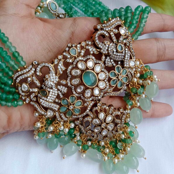 Statement Victorian Haram with Seven Rows of Green Beads