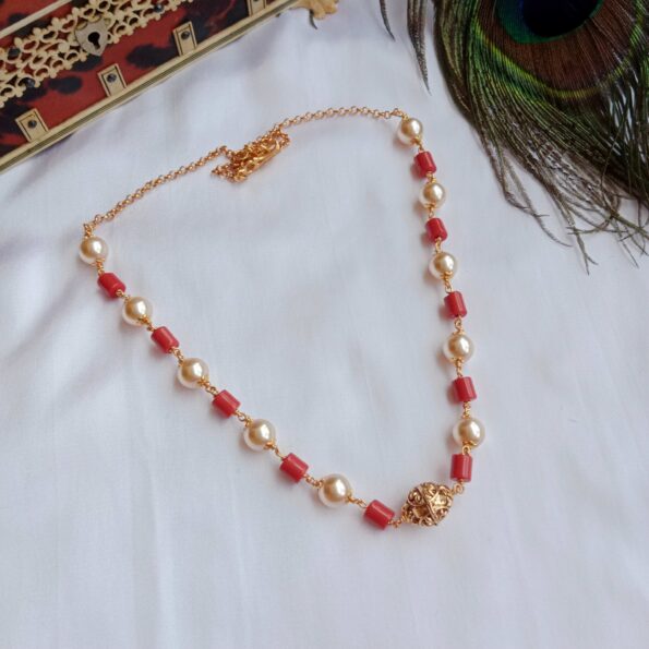 Classy Coral Pearl Necklace